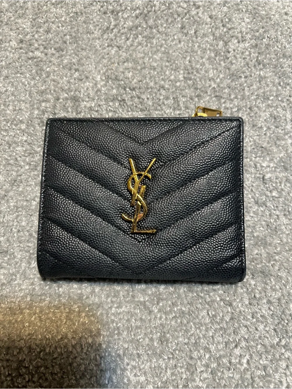 Saint Laurent YSL Black Quilted Leather Wallet with Gold Logo